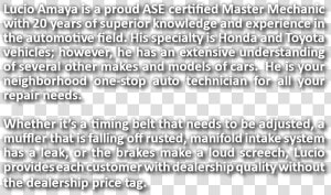 Lucio Amaya Is A Proud Ase Certified Master Mechanic   Dagga  HD Png Download