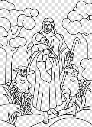 Jesus Christ The Shepherd Line Art Clip Arts   Jesus The Shepherd Drawing  HD Png Download