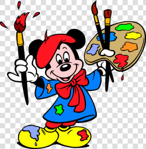 Minnie Paint Painting Clip Art Cartoon Characters   Mickey Mouse Doing Painting  HD Png Download