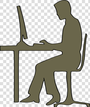 Computer Desk   Person Sitting At Desk Clipart  HD Png Download