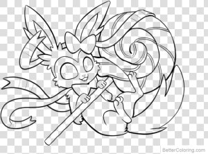 Free Sylveon Coloring Pages Lines By Tsaoshin Printable   Eevee Evolution Pokemon Coloring Pages  HD Png Download