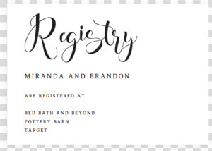 Pottery Barn Wedding Registry   Calligraphy  HD Png Download