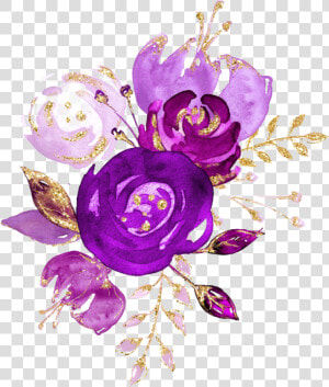  watercolor  flowers  bouquet  bunch  purple  plum   Purple And Gold Flowers  HD Png Download