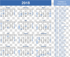 Calendar 2018 Holidays Png   Free Printable 2020 Calendar With Holidays  Transparent Png