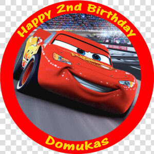 Cars Lightning Mcqueen Edible Personalised Round Birthday   Lightning Mcqueen Round  HD Png Download