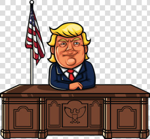 He S Not Focussing On The Policy Under Discussion Folks   Cartoon Donald Trump Sitting At Desk  HD Png Download