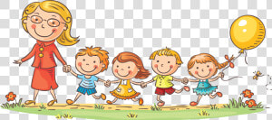 And Children Teacher Kindergarten Teachers Child Cartoon   Kindergarten Png  Transparent Png