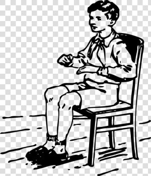 Boy  Student  Sitting  Chair  Raising  Arms  School   Sat Black And White  HD Png Download