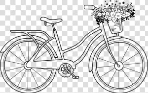 Free Digital Stamp Vintage Bike With Floral Basket   Bike With Flowers Clipart Black And White  HD Png Download