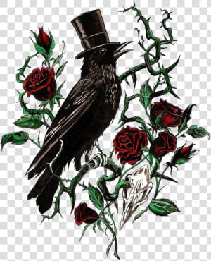  ftestickers  tattoo  crow  roses  skull  horror  gothic  HD Png Download