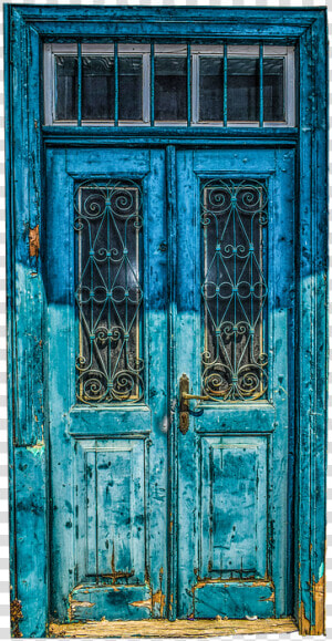 Door  Input  Wood  Glazed  Old  Wrought Iron  Blue   Door  HD Png Download