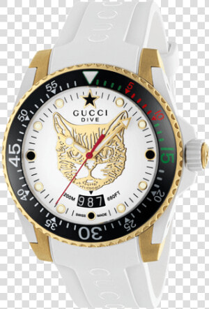 Gucci Dive 40mm Gold Feline Watch Face   Gucci Dive Watch 40mm  HD Png Download