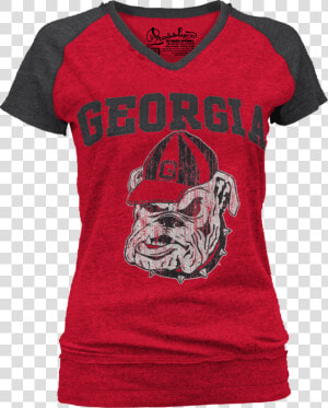 Go Georgia Bulldogs Uga Two Tone Cap Sleeve V Neck   Women  39 s Georgia Bulldogs Shirts  HD Png Download