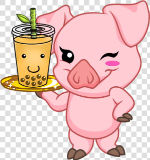 Bobaddiction Pig Fixed   Clipart Drinking Milk Tea  HD Png Download