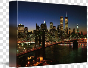 Brooklyn Skyline Png   Night New York City Skyline With Twin Towers  Transparent Png