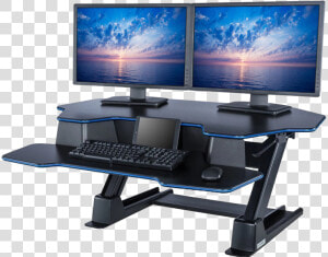 Manual Desk Converters   Corner Standing Desk For Two Monitors  HD Png Download