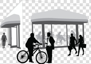 Graphic Of Large Awnings Over Business With People   Hybrid Bicycle  HD Png Download