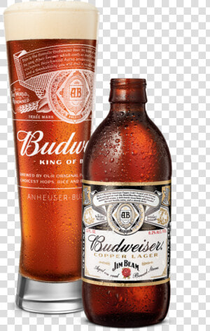 Beer Poured In Glass Next To Bottle   Budweiser Jim Beam Copper Lager  HD Png Download