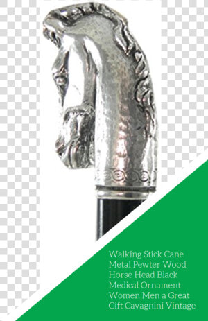 Walking Stick Cane Metal Pewter Wood Double Horse Heads   Bronze Sculpture  HD Png Download