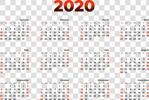 2020 Calendar Transparent Image   Free Printable 2020 Calendar  HD Png Download