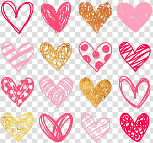  hearts  doodle  overlay  pink  gold  love  freetoedit   Black And White Hearts Clipart  HD Png Download