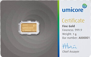 Umicore 1g Gold Bar  HD Png Download