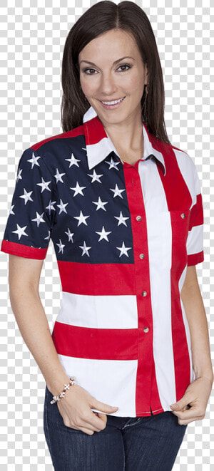 Women S Short Sleeve Stars Flag Shirt   American Flag Shirt Women  39 s  HD Png Download