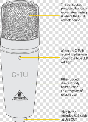 Behringer C1u Condenser Microphone Breakdown   Behringer C 1 Dimensions  HD Png Download