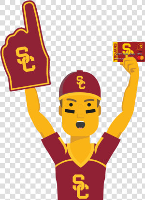 Usc Ultimate Fan Holding The Usc Trojans Fancard Prepaid   Usc Fan Clipart  HD Png Download