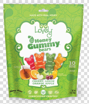 Gluten Free Candy Honey Gummy Bear 10 Ct Snack Pack   Lovely Honey Gummy Bears  HD Png Download