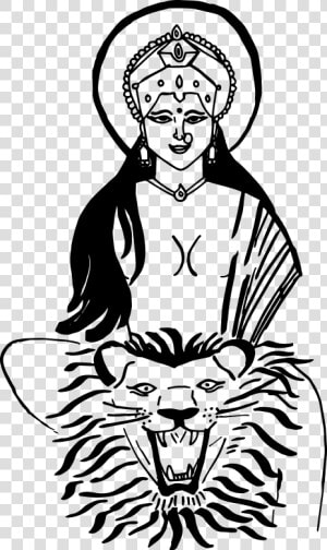 Durga Drawing Line   Drawing Of Durga Mata Easy  HD Png Download