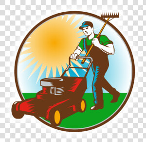 Art S And Son S Lawn Service   Man Pushing A Lawnmower  HD Png Download