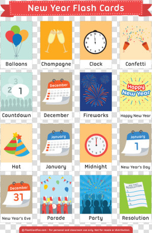 Free Printable New Year Flash Cards   Flashcard For New Year  HD Png Download