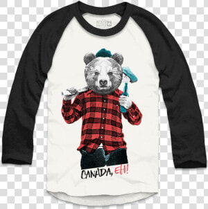 Lumberjack Bear With Beer White With Black Raglan   Lumberjack Teddy Bear Shirt  HD Png Download