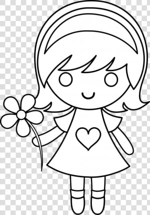 Daisy Girl Colorable Line Art Free Clip Art   Girl Clipart Black And White  HD Png Download