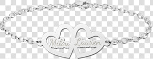 Silver Bracelet With Two Hearts And Engraving   Personalised Name Bracelets  HD Png Download