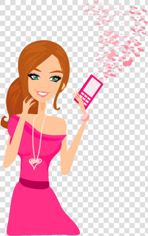 Mobile Phone Telephone Girl Clip Art   Girl With Mobile Phone Cartoon  HD Png Download