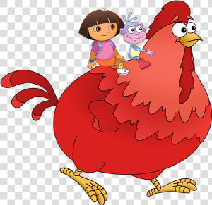 Clip Art Image Dora The Explorer   Dora And Big Red Chicken  HD Png Download