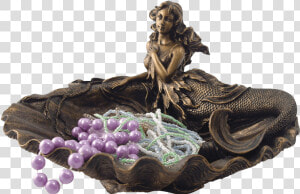 Mermaid And Clam Shell Dish   Bronze Sculpture  HD Png Download