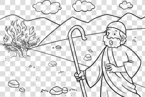 Bible Characters Png Black And White   Moses And The Burning Bush Drawing  Transparent Png