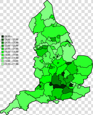 Map Of Nuts 3 Areas In England By Gva Per Capita   Gdp Per Capita Uk Map  HD Png Download