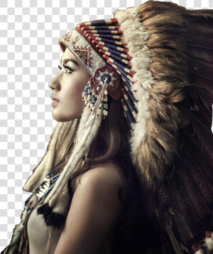   woman  girl  profile  face  indian   Native American Girl With Headdress  HD Png Download