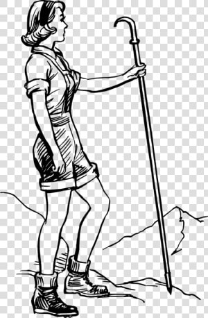 Hiker Hiking Mountain Free Picture   Drawing Of A Girl Hiking  HD Png Download