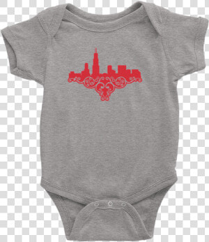 Heather Grey Baby Onesie With Red Chicago Skyline Design  HD Png Download