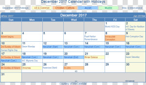 December 2017 Printable Calendar With Us Holidays Including   December Holiday Calendar 2017  HD Png Download