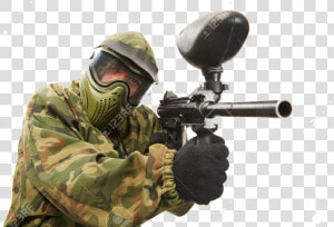 12590114 Aiming Paintball Player Stock Photo Paintball   Color Ball Shooting Gun  HD Png Download