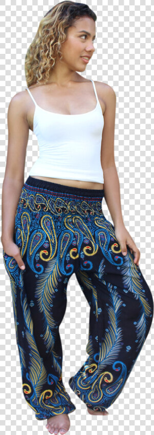 Blue Feather Harem Pants Bohemian Island   Photo Shoot  HD Png Download