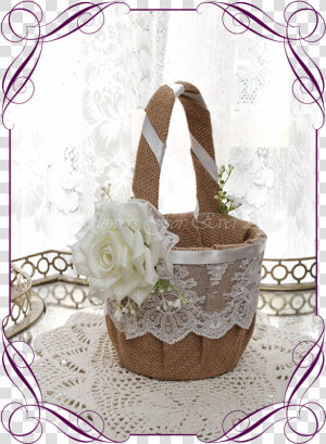 Silk Artificial Decorated Rustic Lace Burlap And Baby   Flower Girl Basket Design  HD Png Download