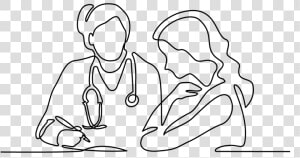 Line Drawing Of Woman With Doctor   Doctor With Stethoscope Treat Patient  HD Png Download