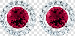 Stud Earrings Halo Ruby Red In White Gold   Earrings  HD Png Download